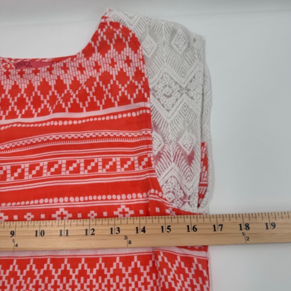 Prana Top Women XS Orange Aztec Short Cap Sleeves Sheer Lightweight Embroidered - Picture 8 of 9